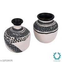 Vase Earthen White Warli (Set of 2) Handicraft  like Madhubani and Warli. 